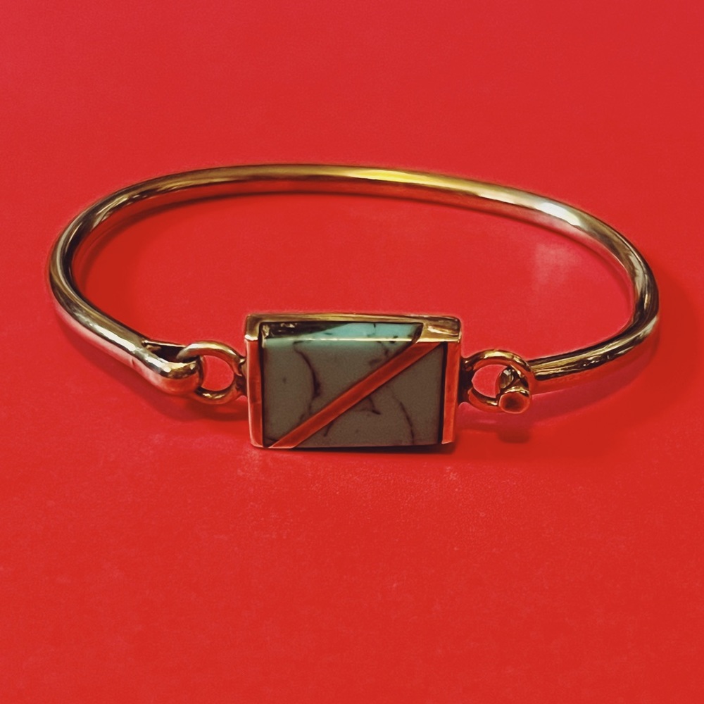 Vintage Turquoise Sterling Silver Inlay Bangle Bracelet